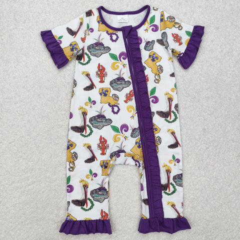 SR2422 Mardi Gras Animals Purple Baby Zipper Romper Sleepers