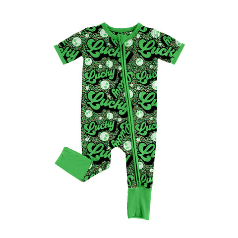 Preorder 12.30 SR2425 St. Patrick Lucky Smiley Face Baby Zipper Romper Sleepers