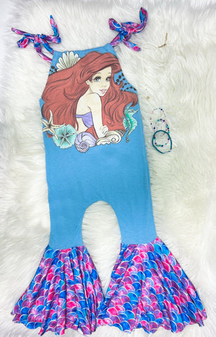 Preorder 12.30 SR2429 Cartoon Mermaid Blue Girl's Jumpsuit