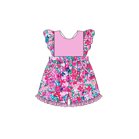 Preorder 12.30 SR2430 Flower Pink Shorts Girl's Jumpsuit