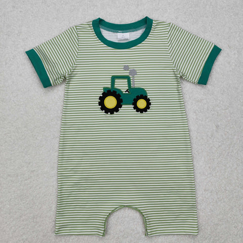 SR2431 Embroidery Truck Green Baby Boys Romper