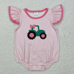 SR2432 Embroidery Truck Bow Pink Baby Girls Romper