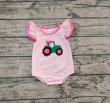 Preorder SR2432 Truck Bow Pink Baby Girls Romper