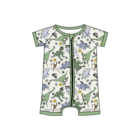 Preorder 12.31 SR2435 Dinosaur Green Baby Zipper Romper Sleepers