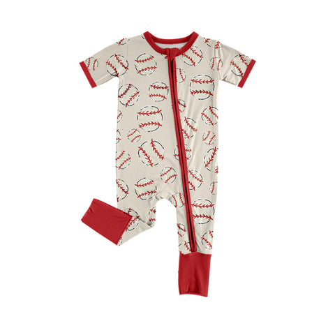 Preorder 01.04 SR2453 Baseball Red Baby Zipper Romper Sleepers