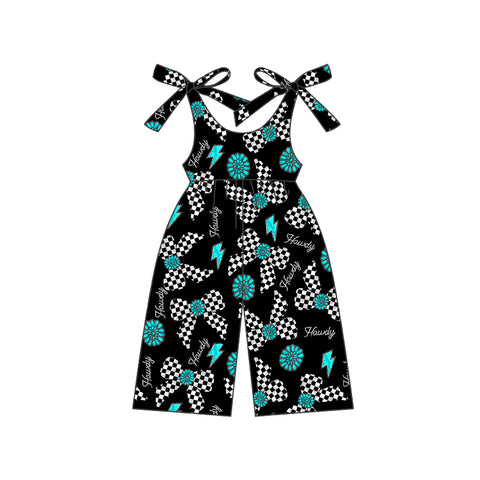 Preorder 01.09 SR2466 Howdy Turquoise Bows Girl's Jumpsuit