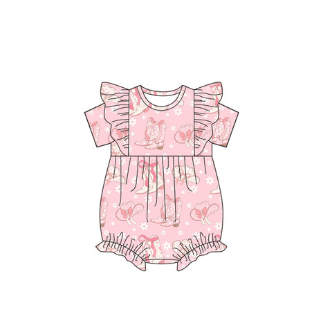 Preorder 01.09 SR2469 Boots Bows Pink Baby Girls Romper