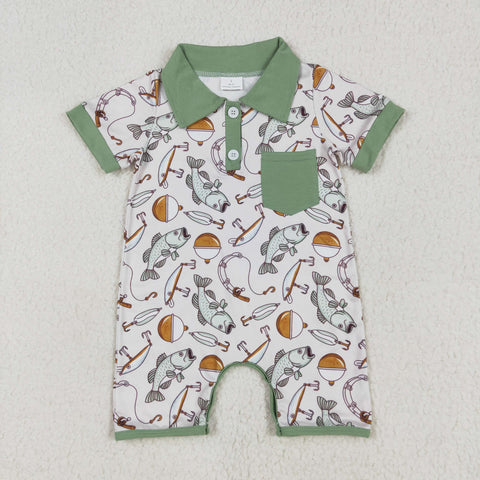 SR2472 Fishing Gear Green Baby Boys Romper