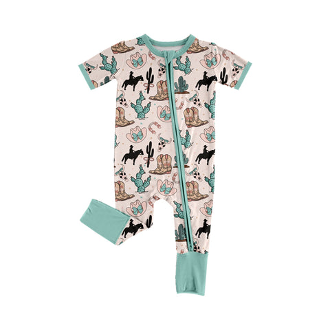 Preorder 01.11 SR2488 Cowgirl Boots Cactus Baby Zipper Romper Sleepers