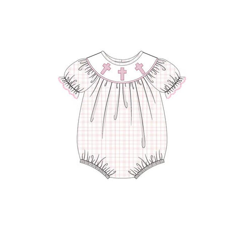 Preorder 01.14 SR2504 Easter Cross Pink Baby Girls Romper