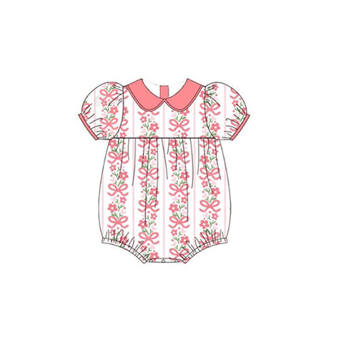 Preorder 01.14 SR2507 Bows Flower Pink Baby Girls Romper