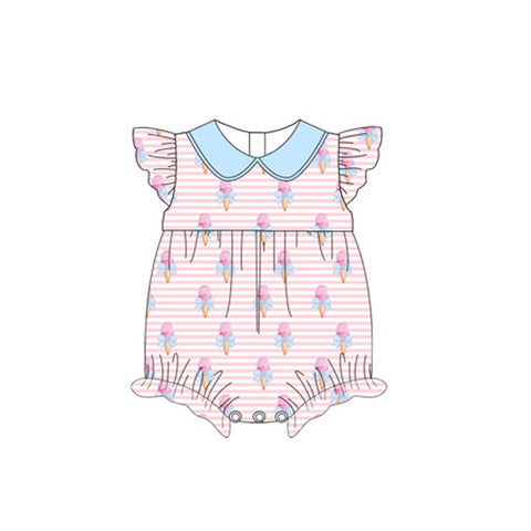 Preorder 01.14 SR2510 Ice cream Bows Stripe Baby Girls Romper