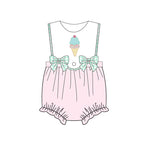 Preorder 01.14 SR2511 Ice cream Flower Bows Baby Girls Romper