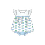 Preorder 01.14 SR2513 Crab Blue Baby Girls Romper