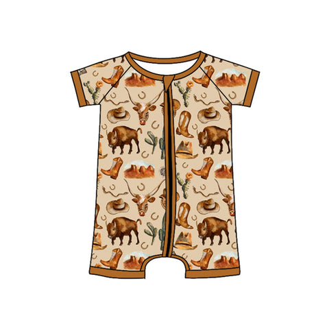 Preorder 01.16 SR2528 Howdy Cow Cactus Baby Zipper Romper Sleepers