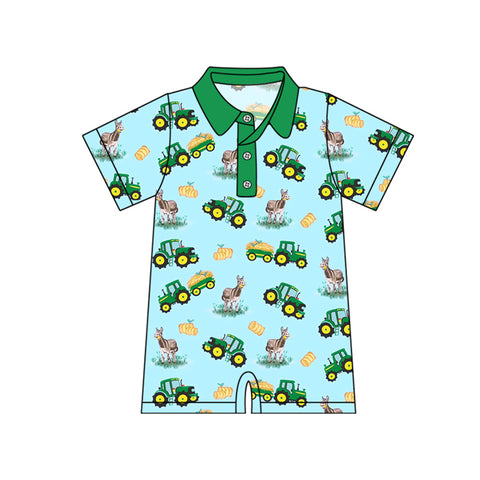 Preorder 01.16 SR2532 Farm Truck Green Baby Boys Romper