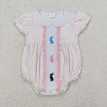 SR2545 Embroidery Easter Rabbit Dots Baby Girls Romper