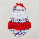 SR2591 July 4th USA Bows Cute Baby Girls Romper