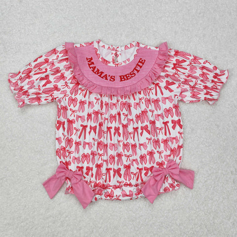 SR2620 MAMA'S BESTIE Coquette Bows Smocked Baby Girl Bubble Romper