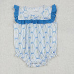 SR2648 Flower Bows Blue Baby Girls Romper