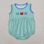 SR2660 Embroidery Crab Blue Baby Boys Romper