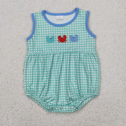 SR2660 Embroidery Crab Blue Baby Boys Romper