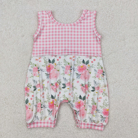 SR2678 Flower Pink Plaid Baby Girls Romper