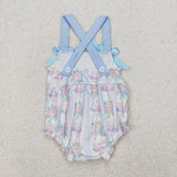 SR2698 Flower Cake Bows Blue Baby Girls Romper