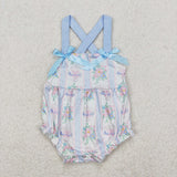 SR2698 Flower Cake Bows Blue Baby Girls Romper