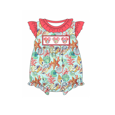 Preorder 02.11 SR2706 Ocean Shells Cartoon Mouse Baby Girls Romper