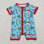 SR2707 Fishing Hook Red Baby Zipper Romper Sleepers