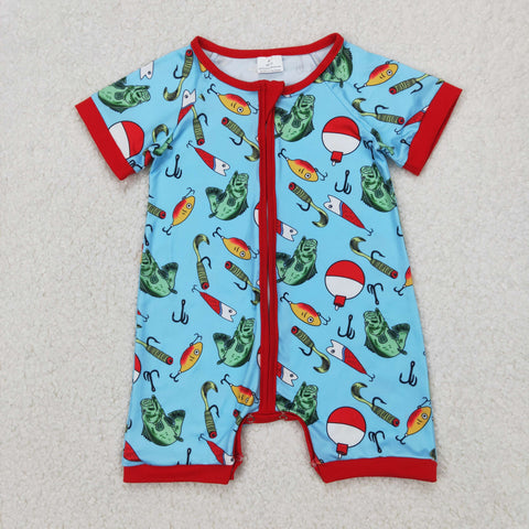 SR2707 Fishing Hook Red Baby Zipper Romper Sleepers