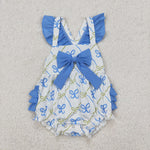 SR2720 Bows Blue Baby Girls Romper