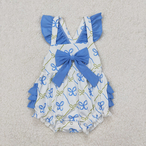 SR2720 Bows Blue Baby Girls Romper