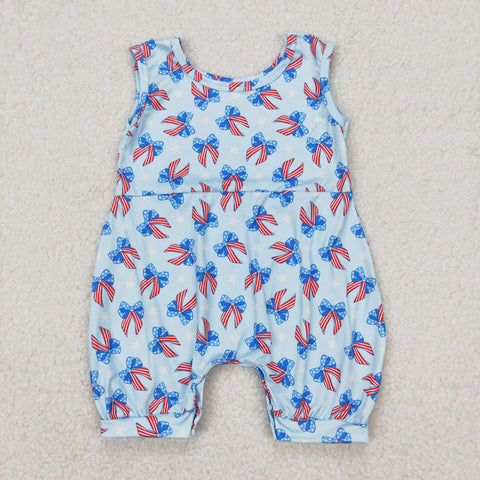 SR2729 July 4th Bows Blue Baby Girls Romper