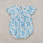 SR2784 Embroidery Bows Flower Blue Baby Girls Romper