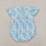 SR2784 Embroidery Bows Flower Blue Baby Girls Romper