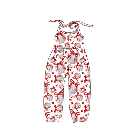 Preorder 03.08 SR2809 Baseball Bows Red Girl's Jumpsuit