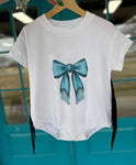 Preorder 03.10 SR2821 Western Turquoise Bows Tassel Baby Girls Bubble Romper