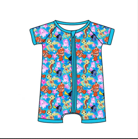 Preorder 03.10 SR2825 Cartoon Baby Shark Blue Baby Zipper Romper Sleepers