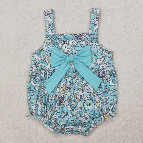 SR2829 Flower Bows Sky Blue Baby Girls Romper