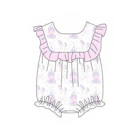 Preorder 03.10 SR2830 Castle Bows Pink Baby Girls Romper