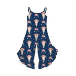 Preorder 03.12 SR2832 Flower Skull Bull Blue Girl's Jumpsuit