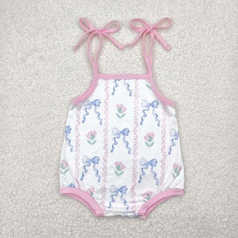 SR2858 Flower Bows Pink Baby Girls Romper