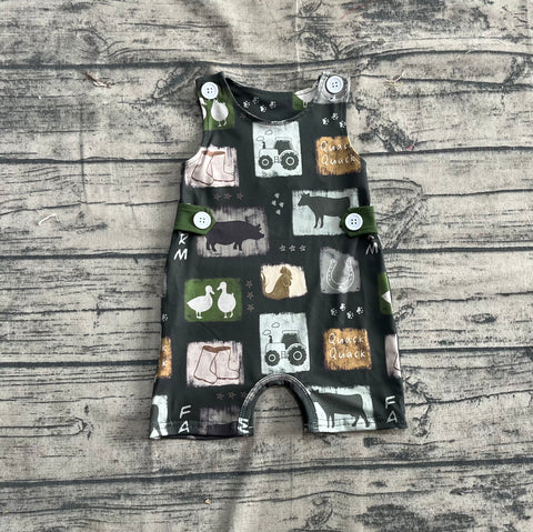 Preorder SR2874 Farm Quack Animals Green Baby Boys Romper