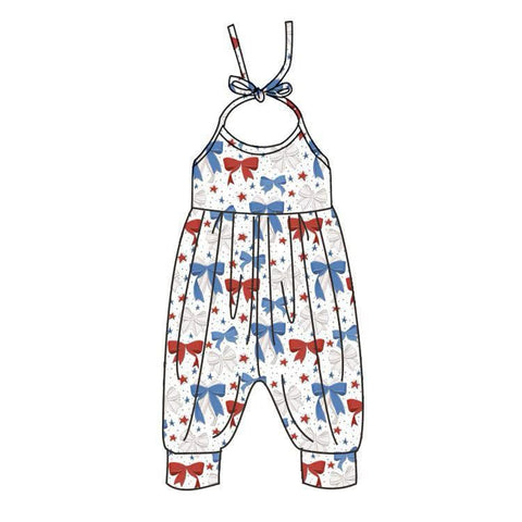 Preorder 03.18 SR2889 USA July 4th Bows Star Girl's Jumpsuit