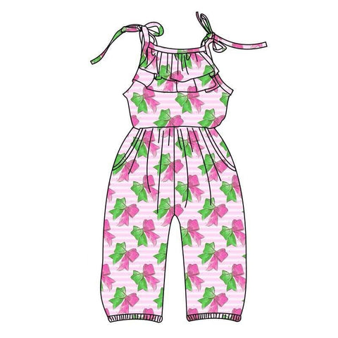 Preorder 03.18 SR2890 Watermelon Bows Green Pink Girl's Jumpsuit