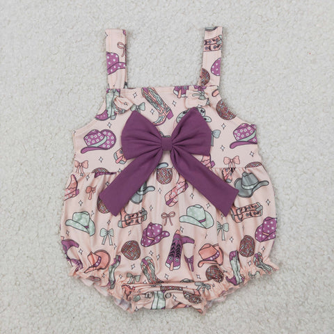 SR2897 Cowgirl Boots Bows Purple Baby Girls Romper