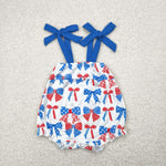 SR2902 July 4th USA Bows Blue Baby Girls Romper