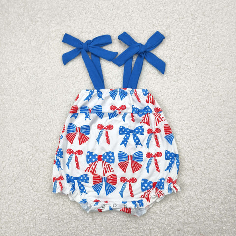 SR2902 July 4th USA Bows Blue Baby Girls Romper